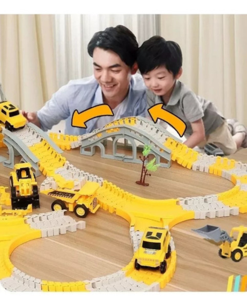 "Pista Magica Flexible Con Coche De Pila Juguete Para Niños Amarilla con Blanco  ".