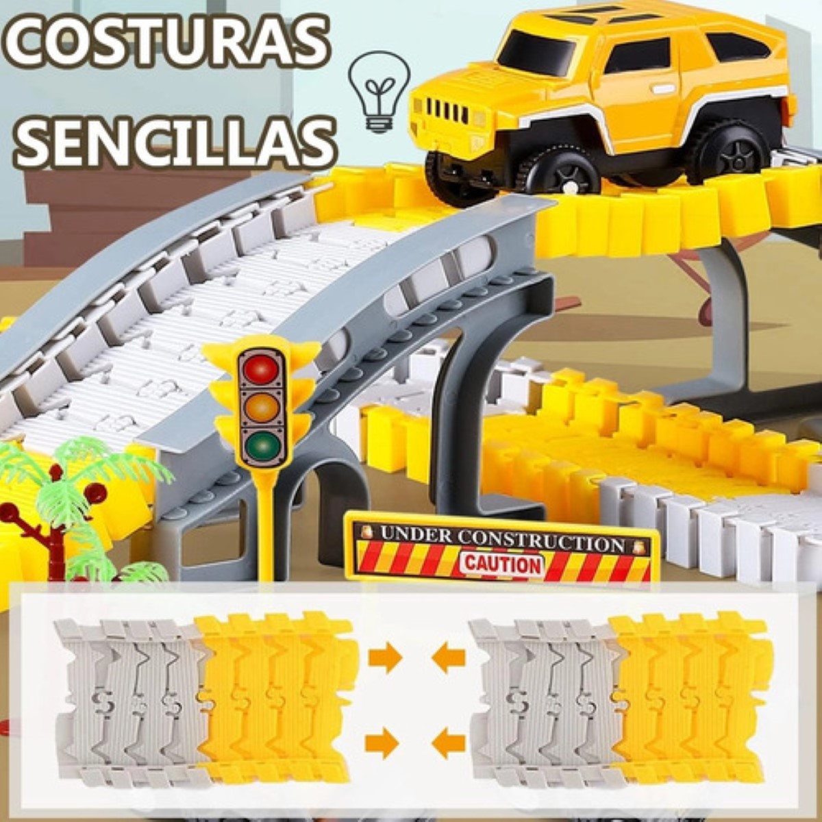 "Pista Magica Flexible Con Coche De Pila Juguete Para Niños Amarilla con Blanco  ".