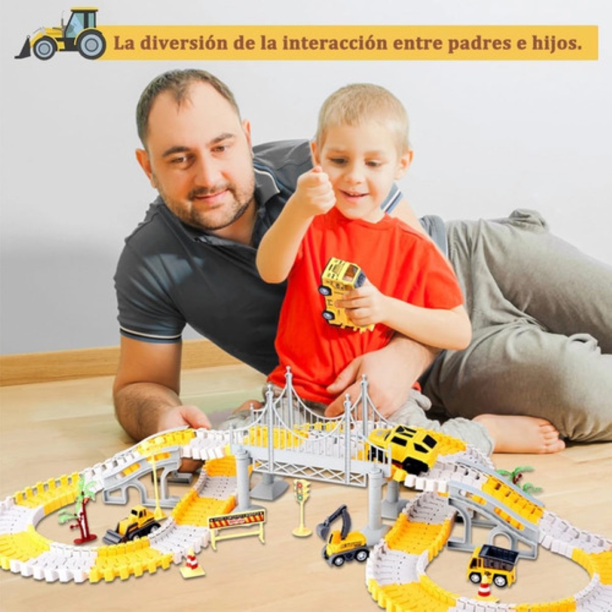 "Pista Magica Flexible Con Coche De Pila Juguete Para Niños Amarilla con Blanco  ".