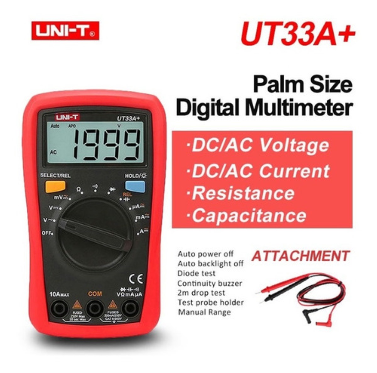 Uni-t Ut33a+ - Multímetro Digital De Bolsillo rojo
