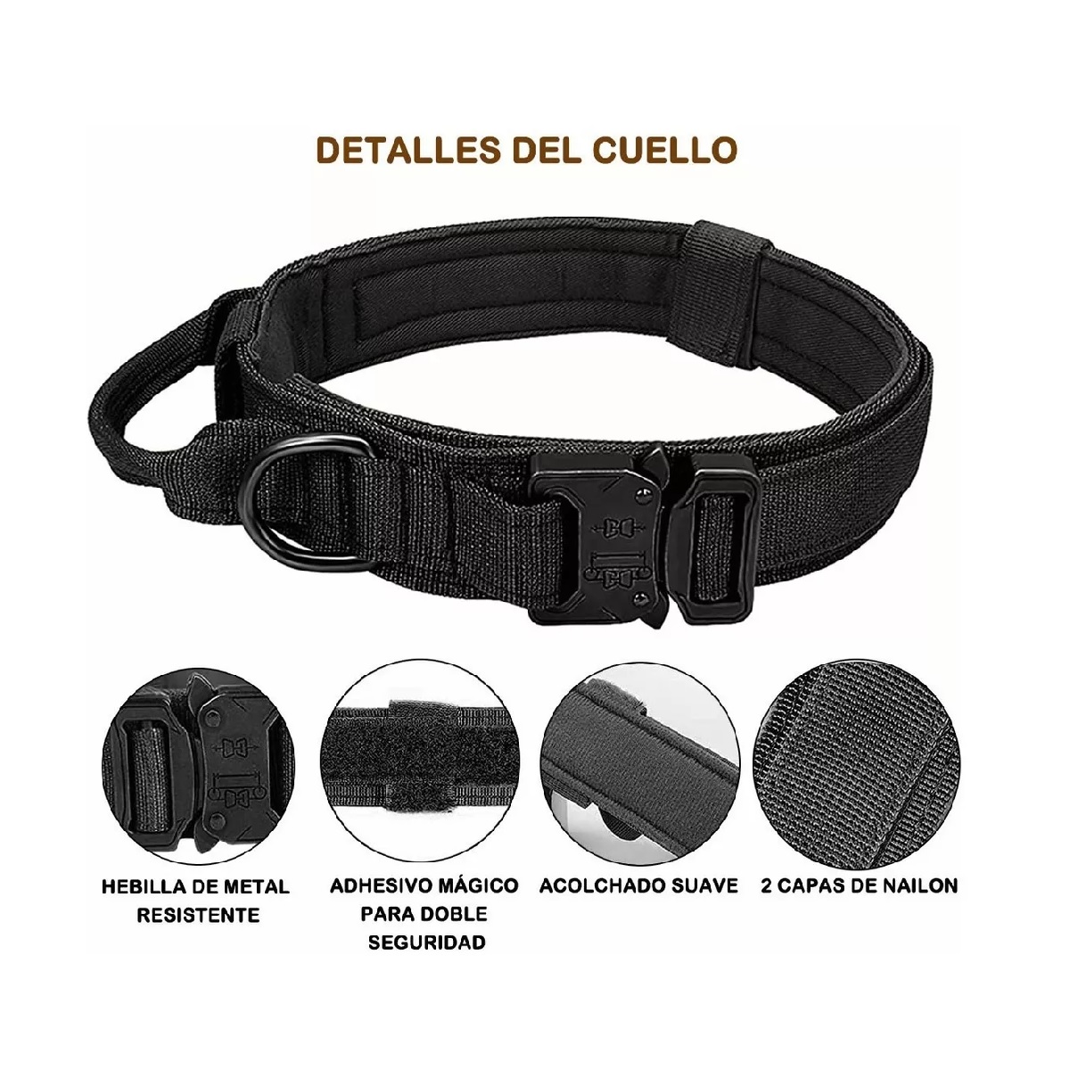 Collar Táctico De Perro Hebilla Metálica Ajustable+correa Balck M.