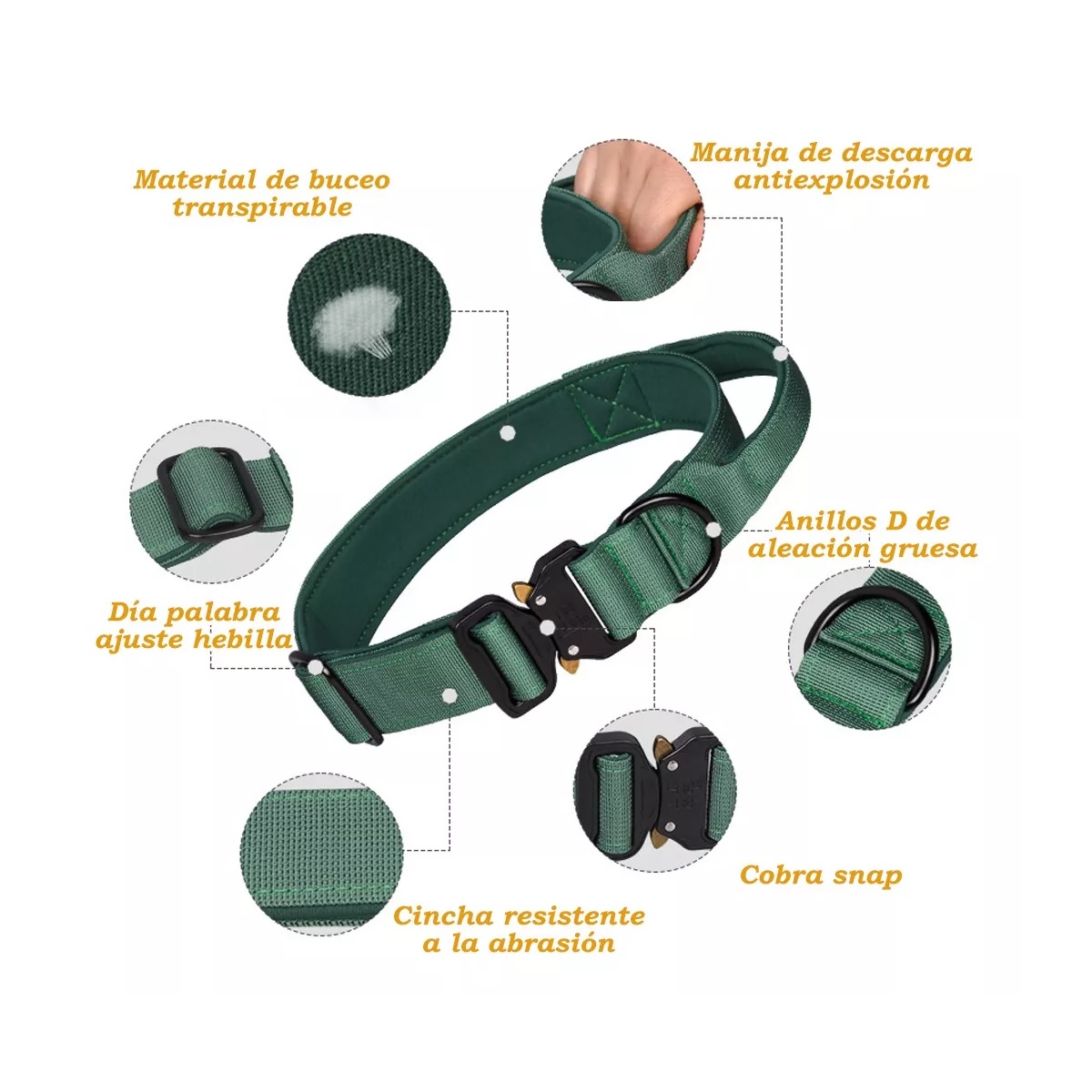 Pechera Táctica Arnés Perro Mediano Collar Correa Camuflaje Verde XL.