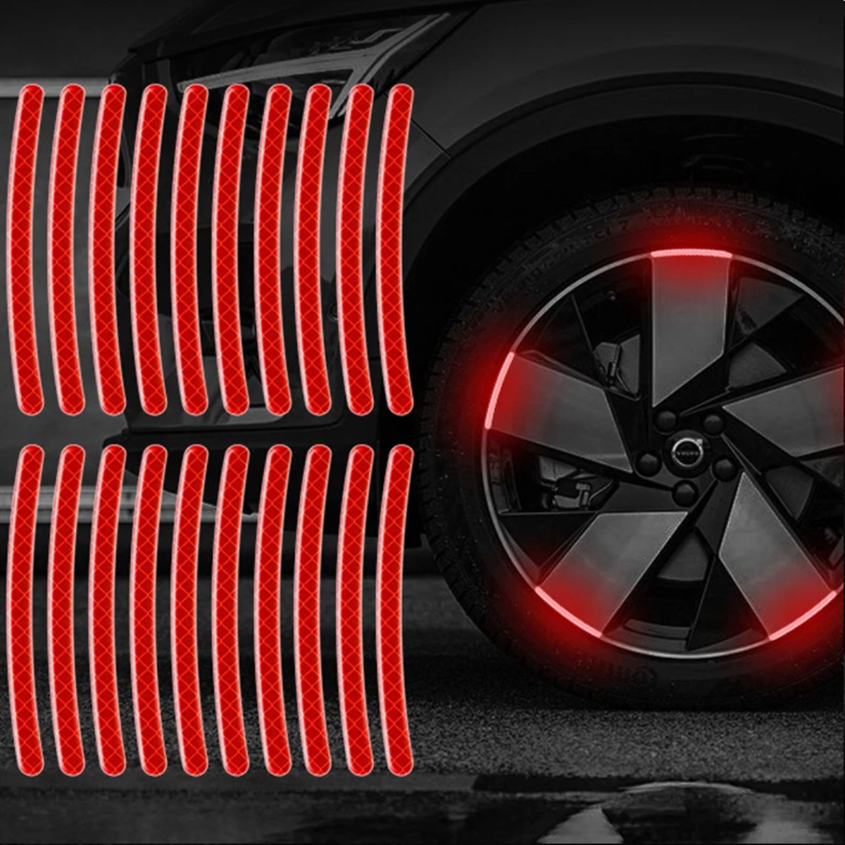 Pegatina roja cinta reflectante llanta rin coche tira advertencia seguridad rueda moto bici alerta