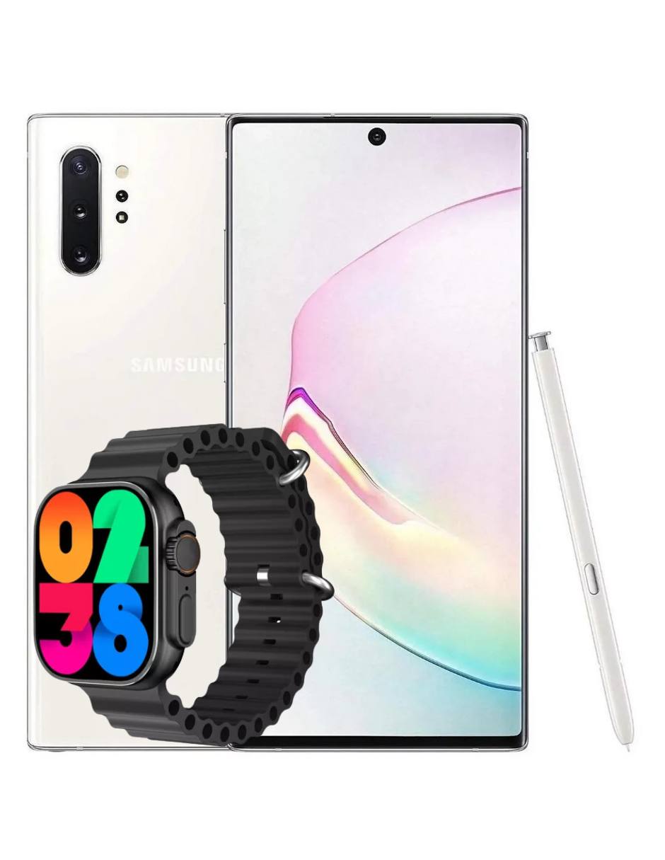 Combo Samsung GALAXY Note 10 Plus Blanco 256GB 12GB Ram (Reacondicionado Grado A)   SmartWatch Ultra Pantalla AMOLED.
