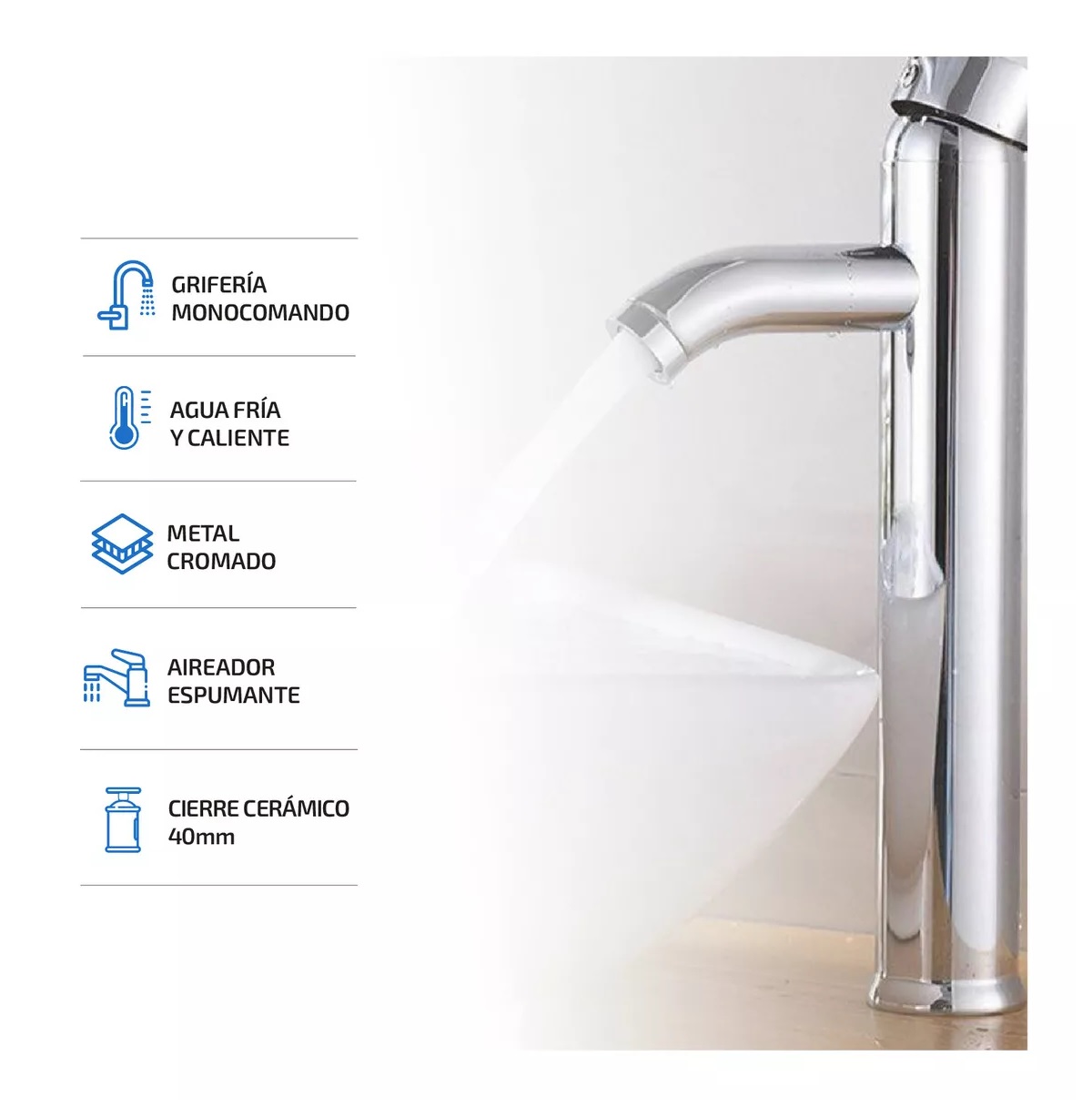 Llave Mezcladora Alta Monomando para Fregadero lavabo Baño Grifo lavamanos.