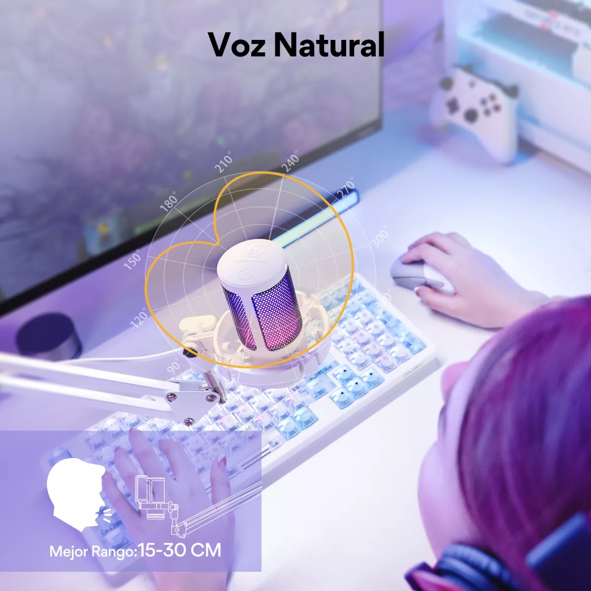 Micrófono Gamer Rgb Condensador Usb Para Pc,dgm20s Blanco.