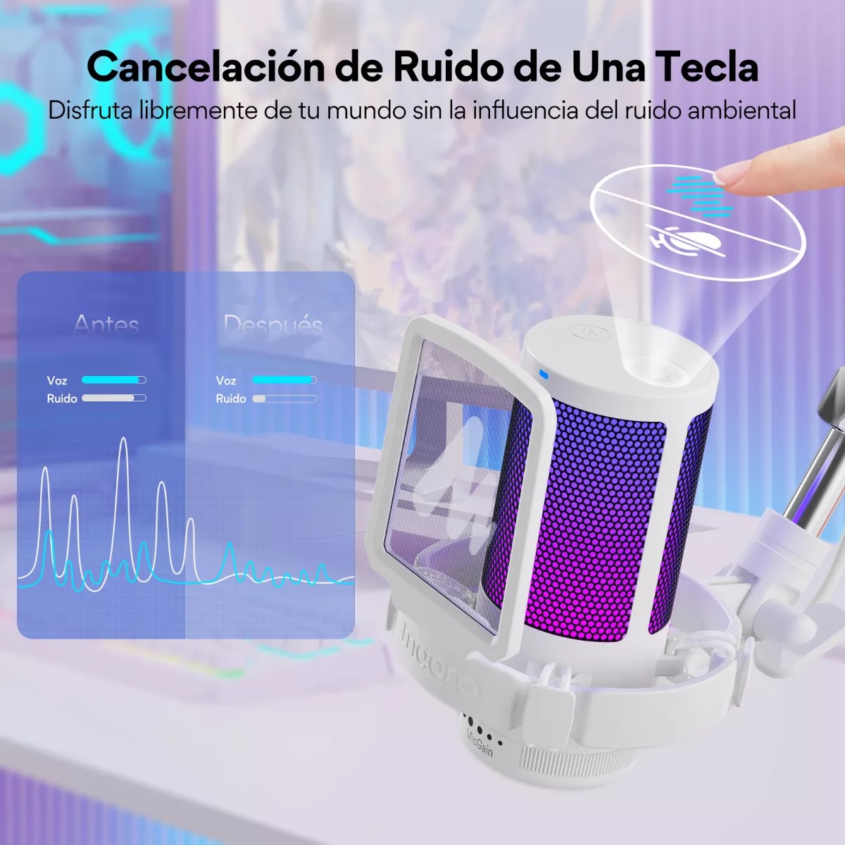 Micrófono Gamer Rgb Condensador Usb Para Pc,dgm20s Blanco.