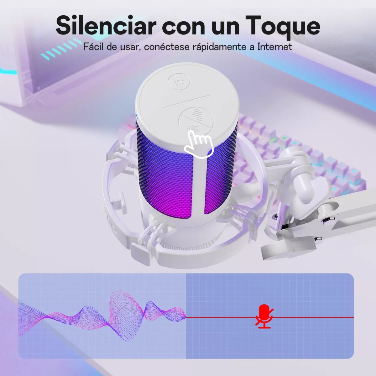 Micrófono Gamer Rgb Condensador Usb Para Pc,dgm20s Blanco.