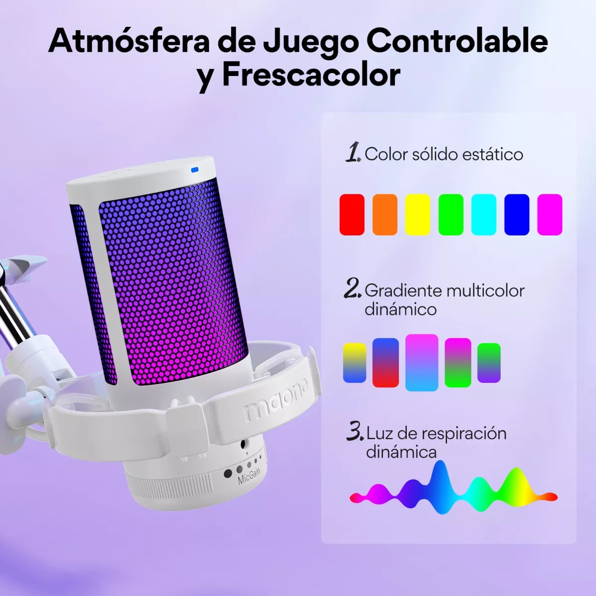 Micrófono Gamer Rgb Condensador Usb Para Pc,dgm20s Blanco.