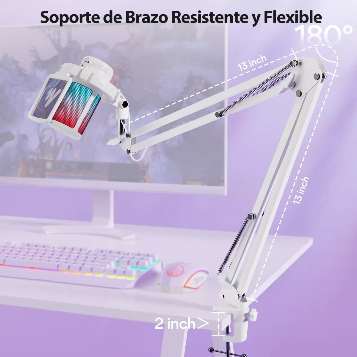 Micrófono Gamer Rgb Condensador Usb Para Pc,dgm20s Blanco.