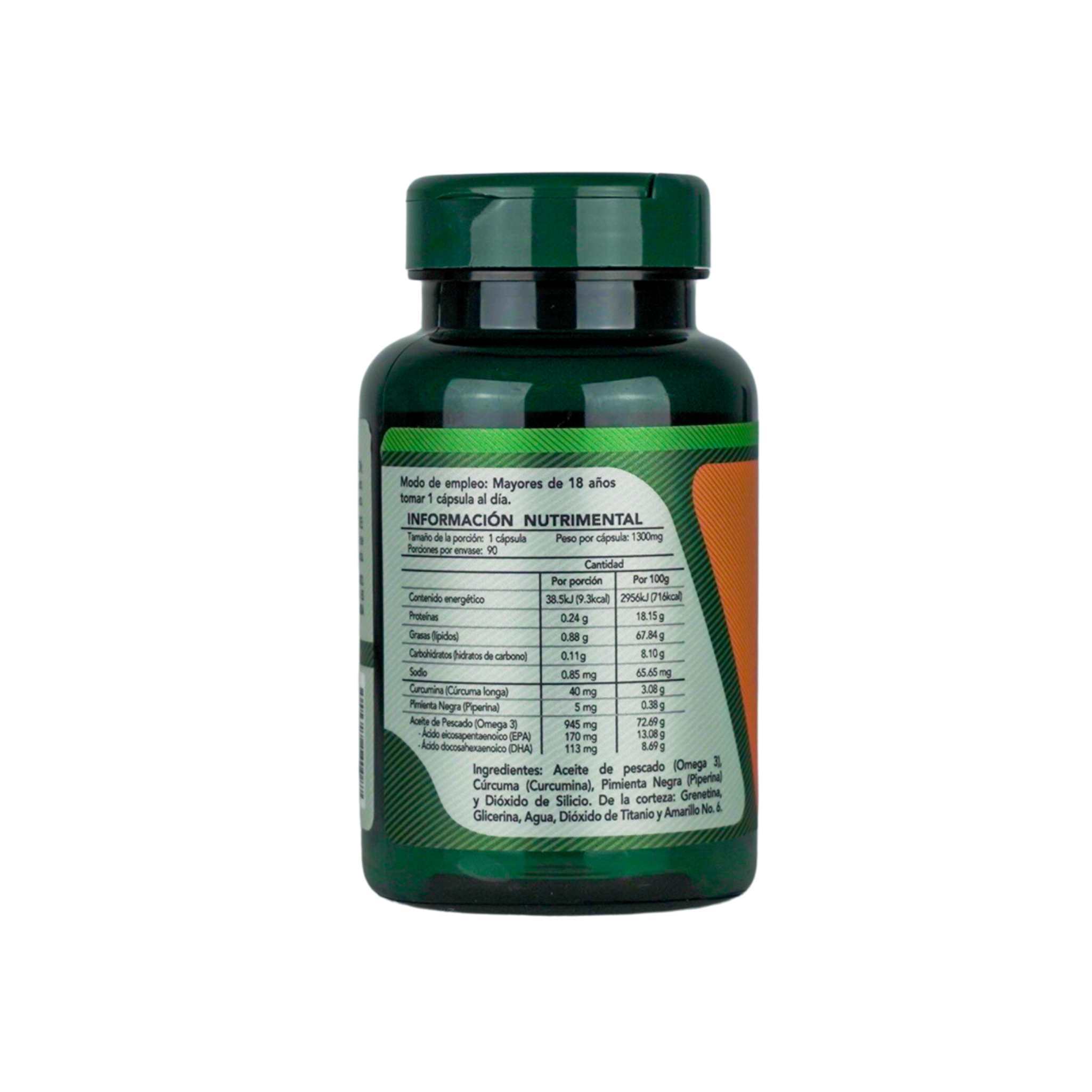 Herbalia Lab, Curcumina y Omega 3 con Pimienta Negra, 90 Cápsulas