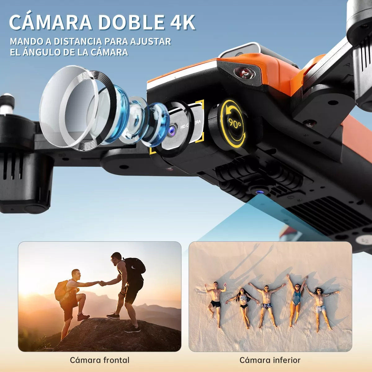 Dron Con Cámara 8k Fpv Giro 360 Doblar 3 Batería Naranja D89.