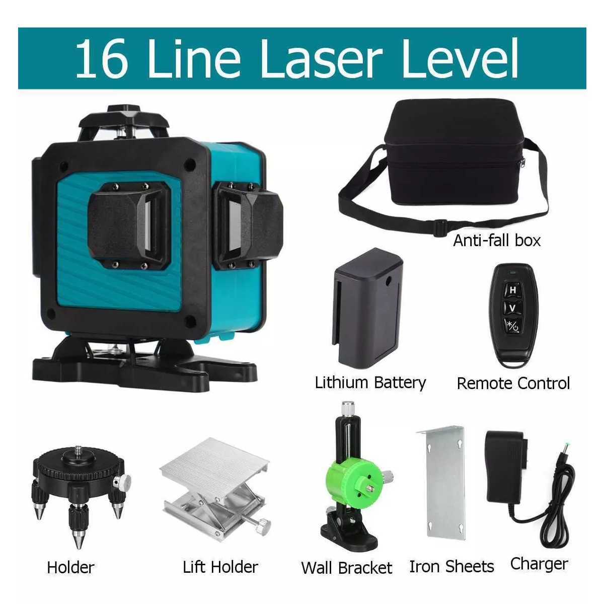 Nivel Láser De 16 Líneas Con Placa De Objetivo, 2 Baterías.
