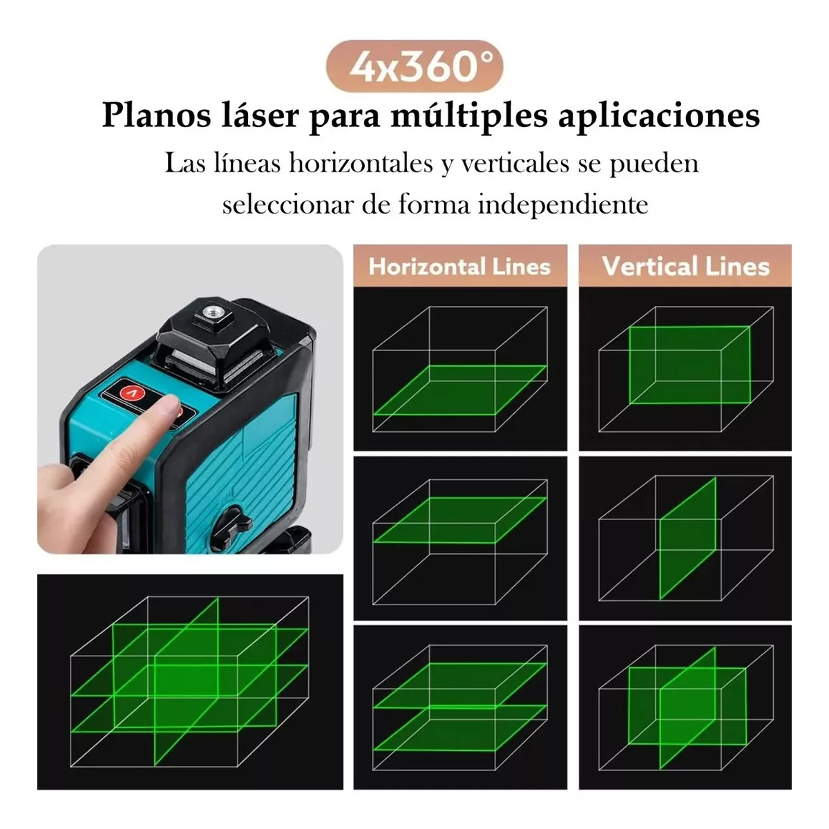 Nivel Láser De 16 Líneas Con Placa De Objetivo, 2 Baterías.