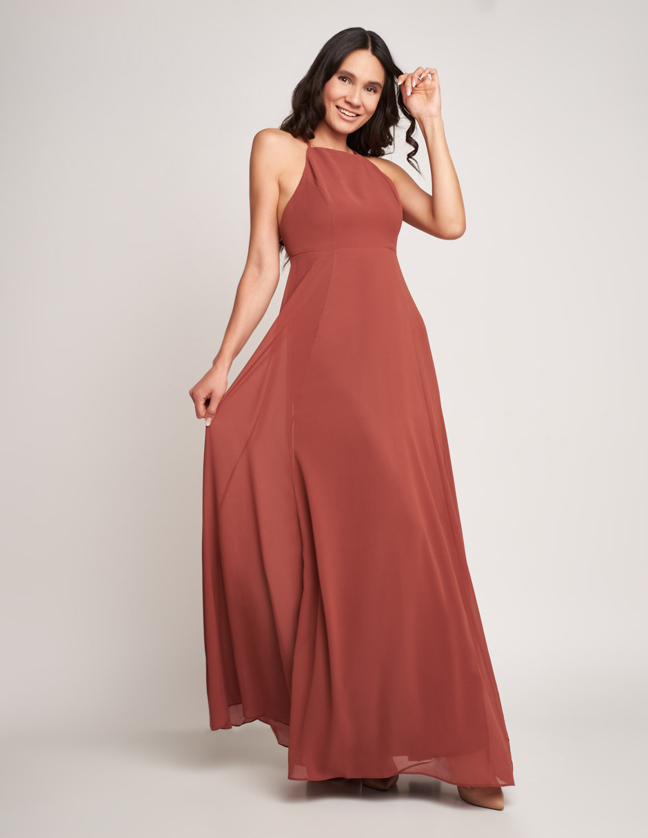 Vestido largo de noche Devendi sin mangas con escote en espalda