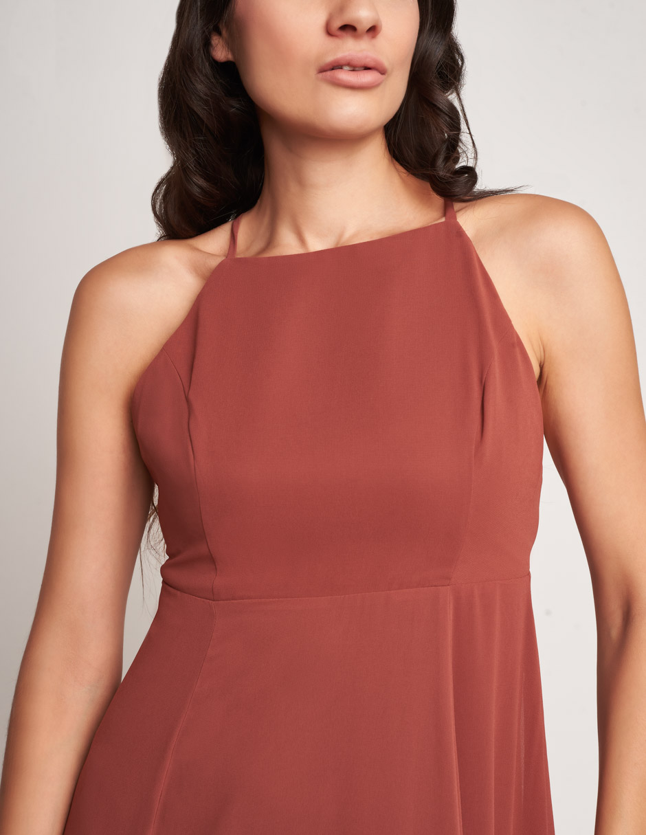 Vestido largo de noche Devendi sin mangas con escote en espalda