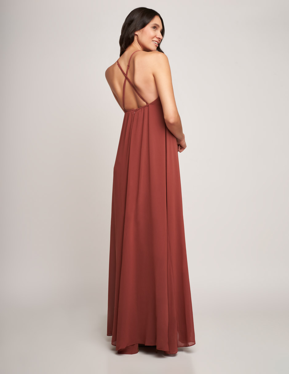 Vestido largo de noche Devendi sin mangas con escote en espalda