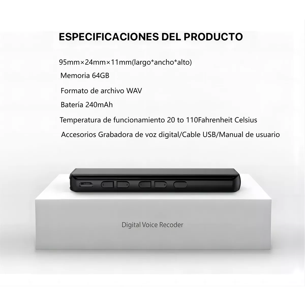 Grabador Digital Portátil 64gb Grabación Con Un Clic 96horas.