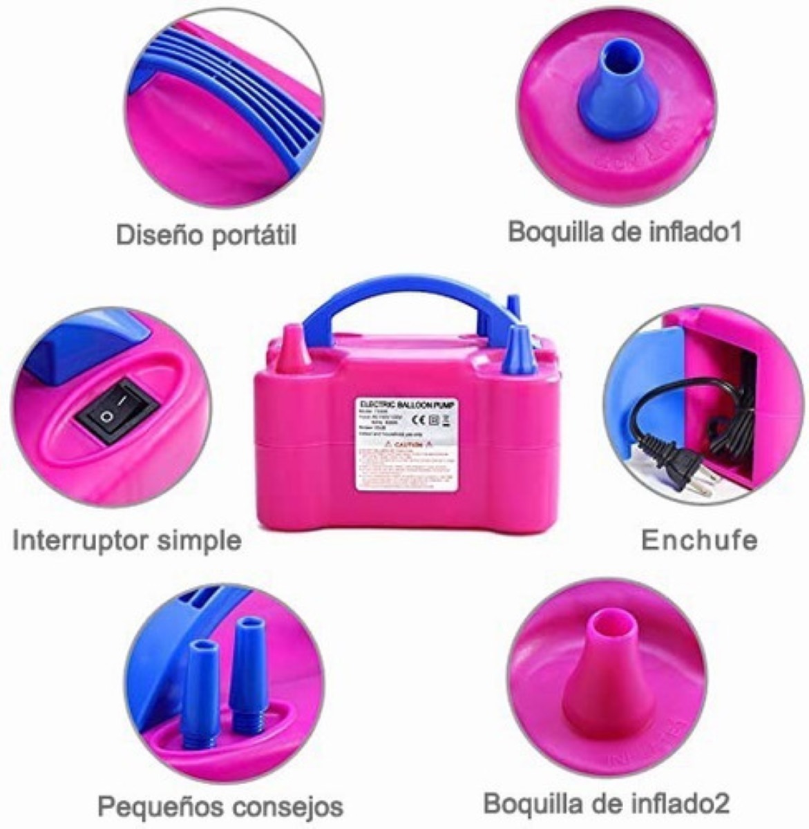 Bomba Para Inflar Globos Electrica Doble Inflador/fiestas rosa