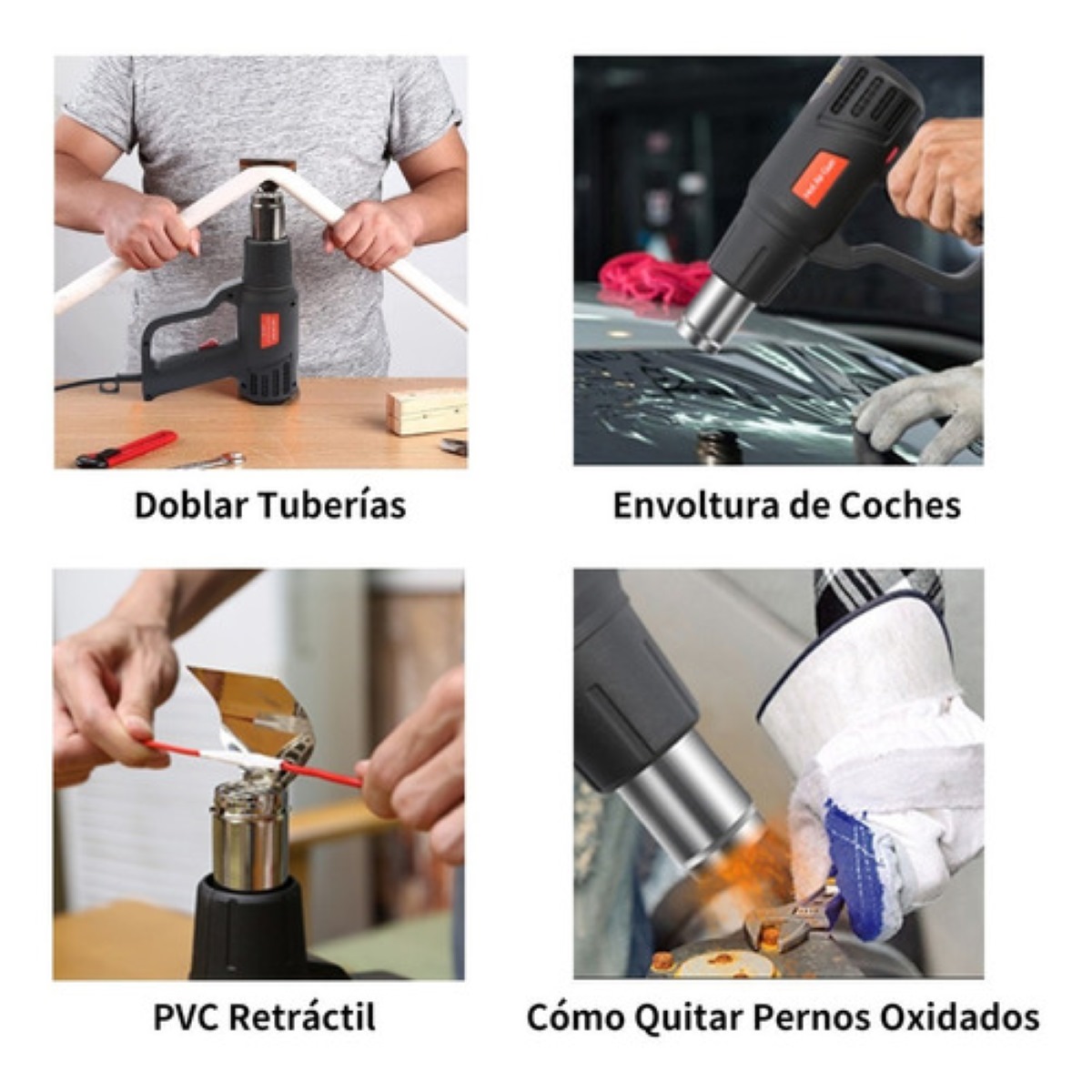 Pistola De Calor De 2000w Temperatura Regulable 4 Boquillas megro