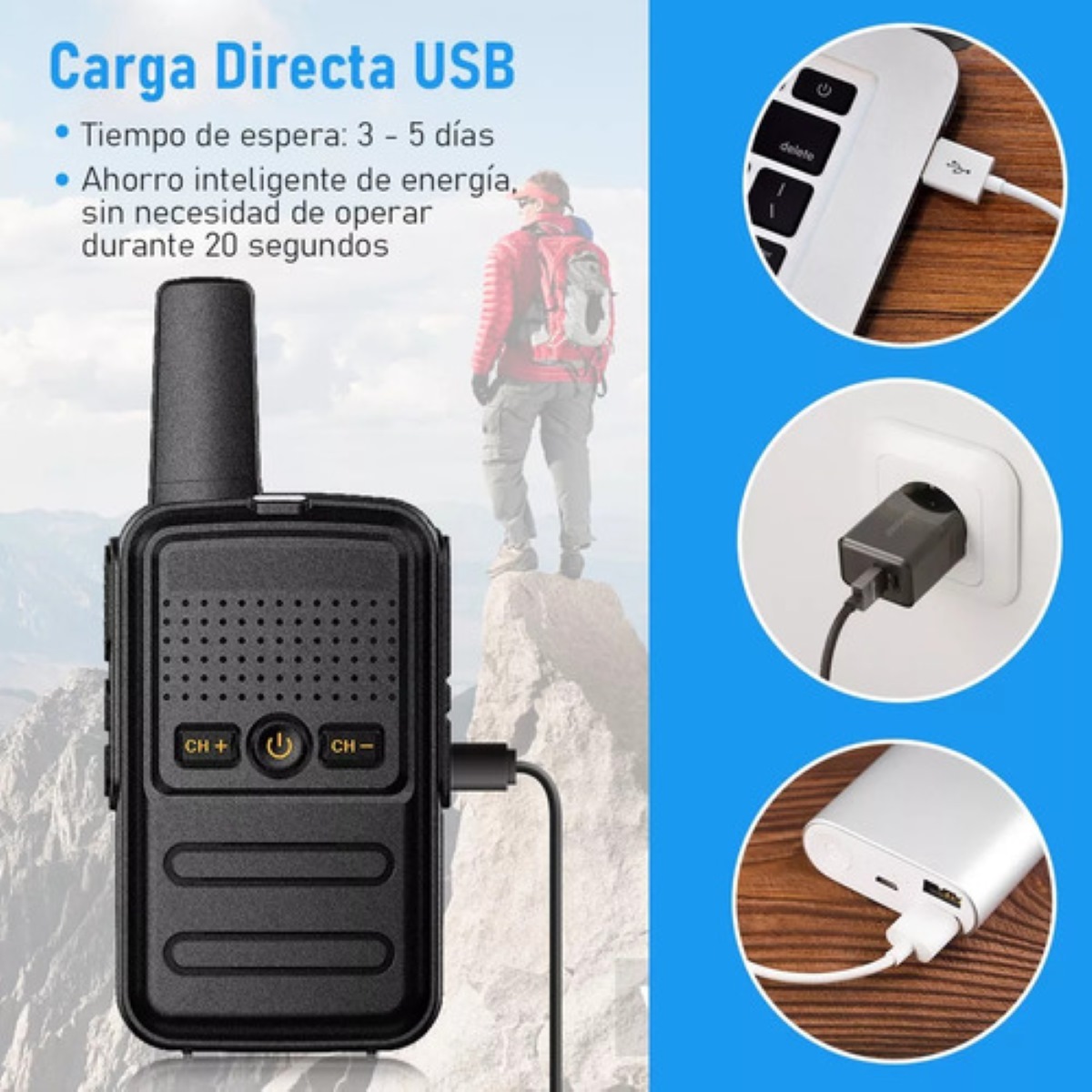 2 Radios Walkie Talkie Usb Recargable 16 Canale Mini 5km