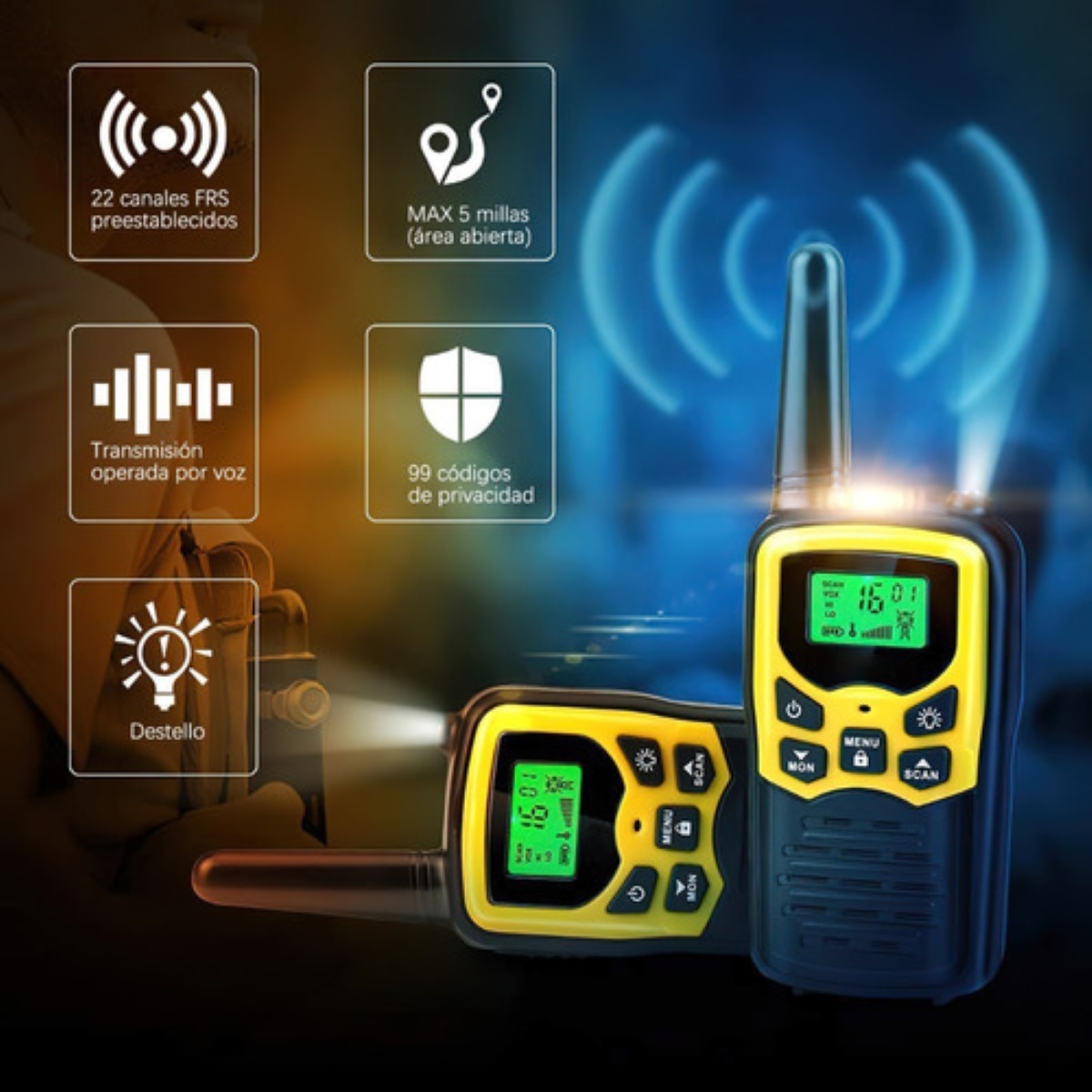 Walkie Talkie 22 Frs Canales Color Amarillo