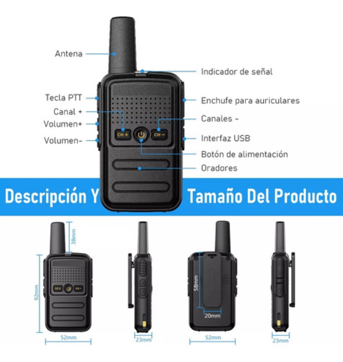 2 Radios Walkie Talkie Usb Recargable 16 Canale Mini 5km