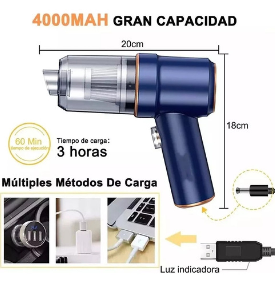 Aspiradora Para Auto Mini Portatil De Mano Inalambrica Kong