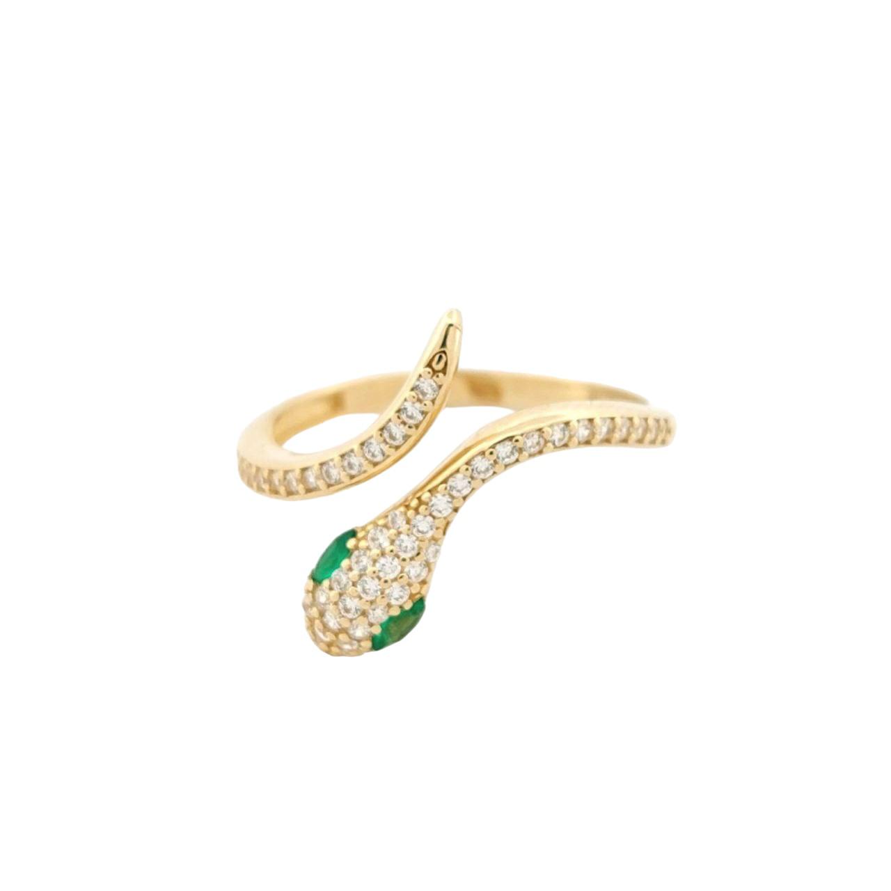 Anillo Serpiente Ojos Verdes Oro 10 K + Obsequio.