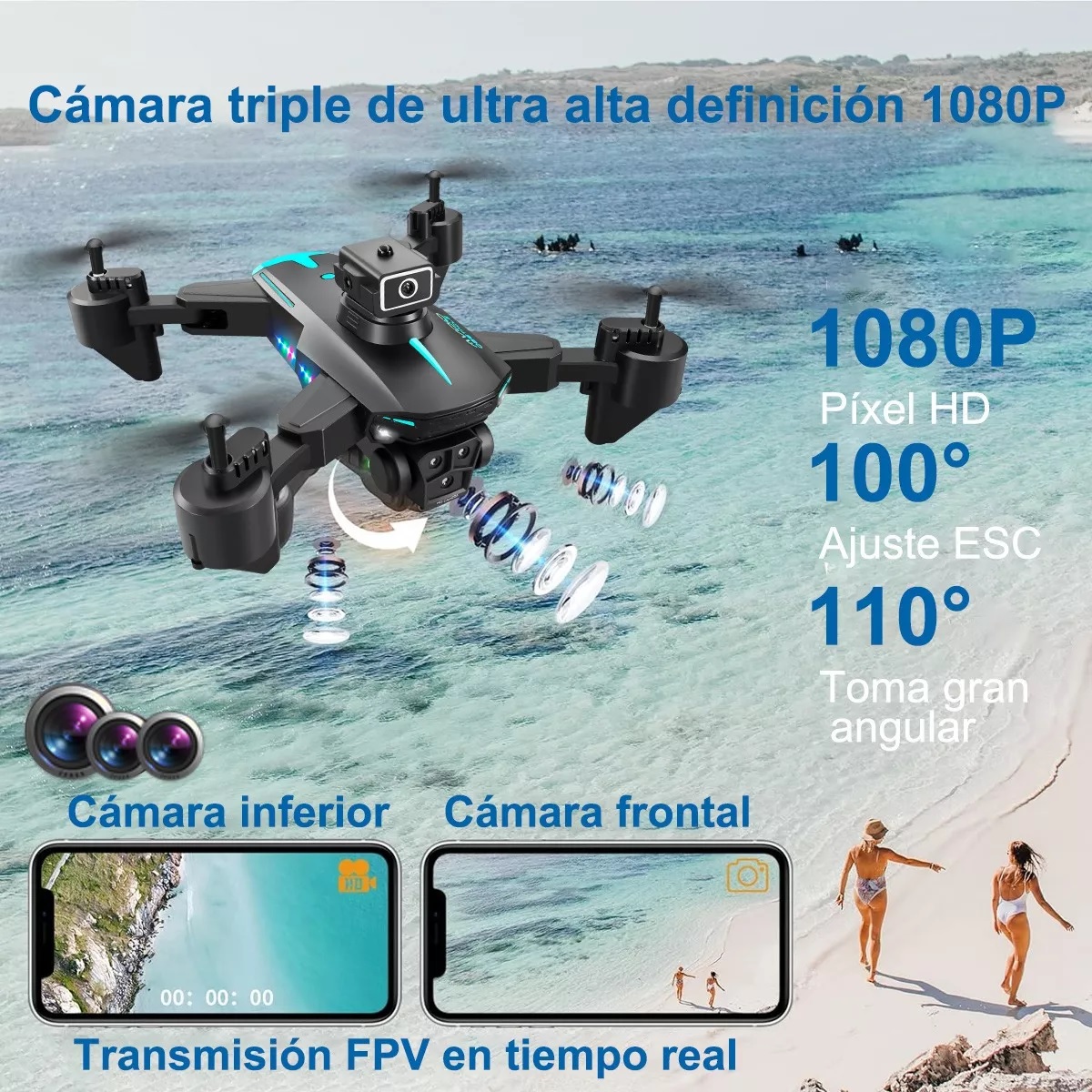 Mini Drone Con 3 Cámara Profesional Control 8k Hd 3 Baterías.