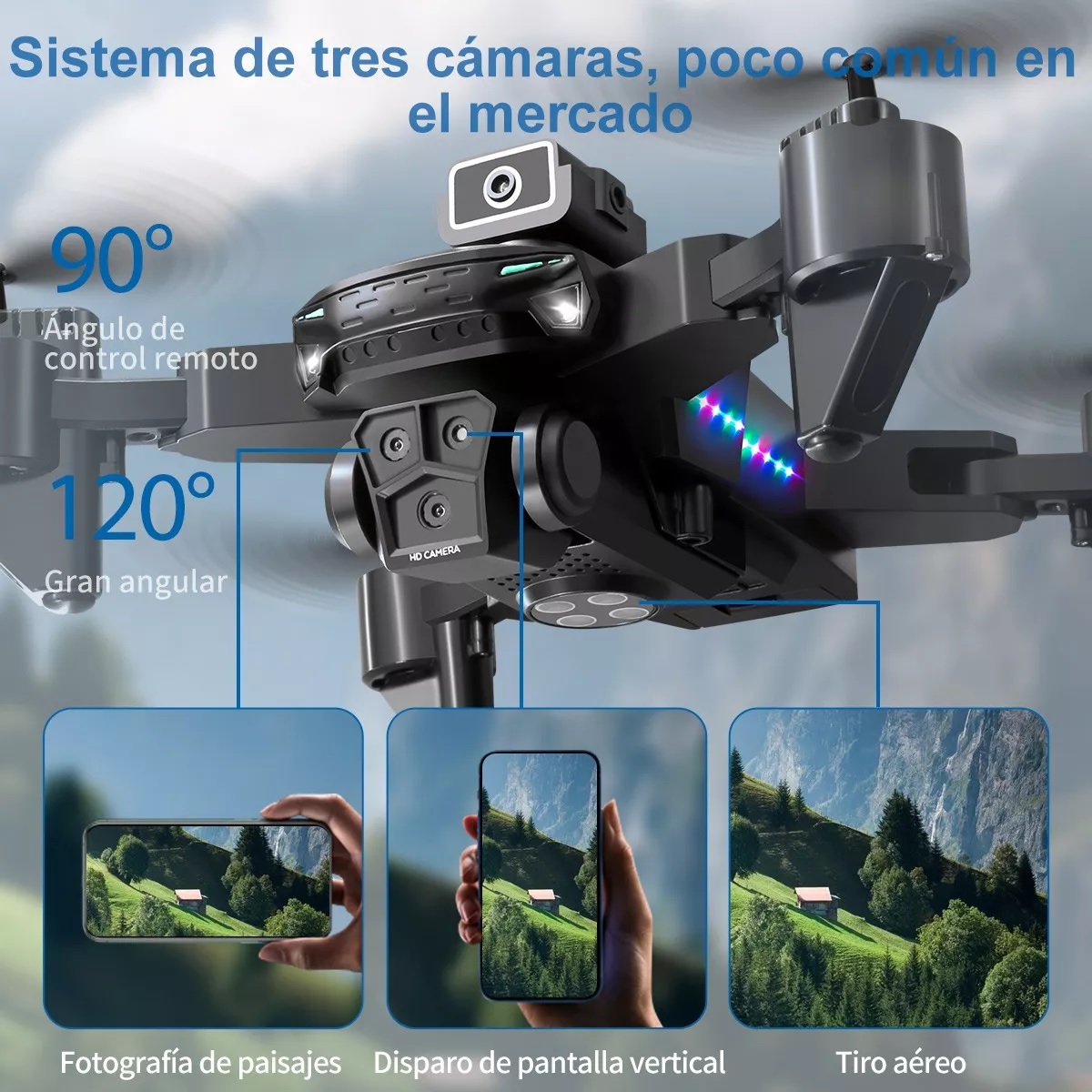 Mini Drone Con 3 Cámara Profesional Control 8k Hd 3 Baterías.