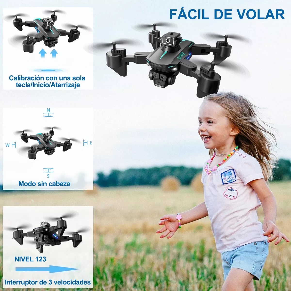 Mini Drone Con 3 Cámara Profesional Control 8k Hd 3 Baterías.