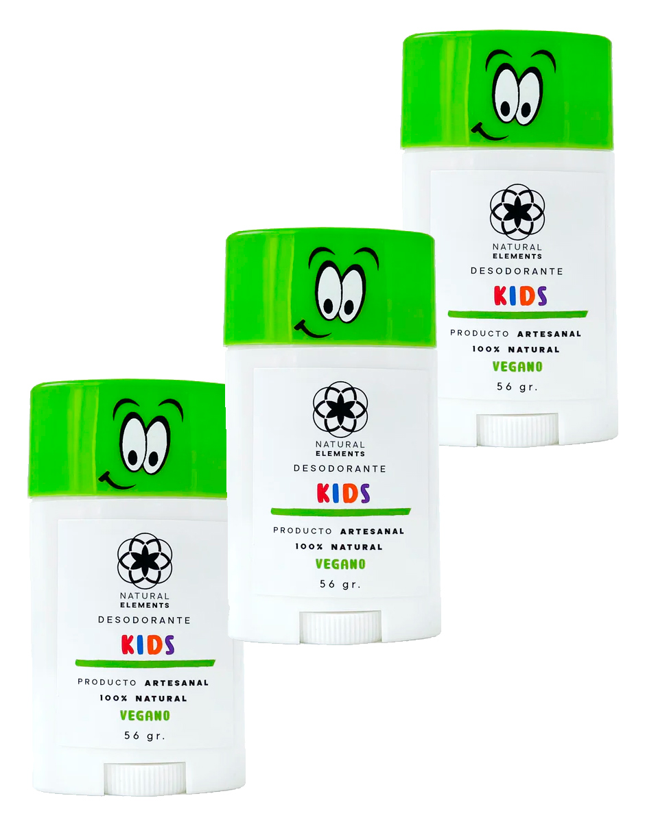 Desodorante para Niños Kids 100 Natural Elements en Barra 56 Gr.  3 Pack.