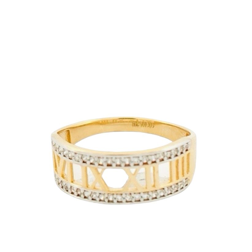 Anillo Números Romanos Zirconias Oro 10 K + Obsequio.