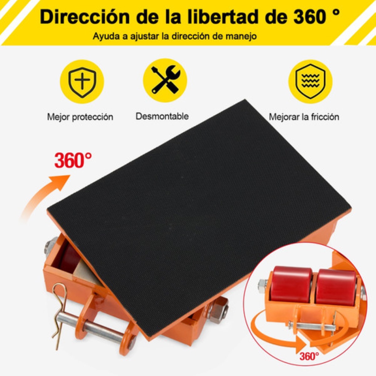 Patín De Carga Con Jaladera, Giro 180 Grados, 6 T naranja