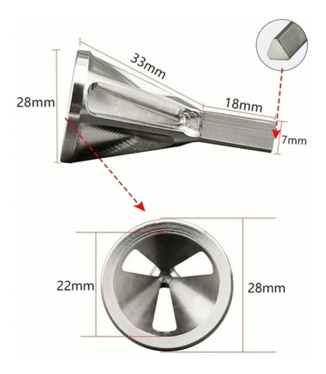 Herramienta Desbarbado Tornillo Biselado Acero Inoxidable plata