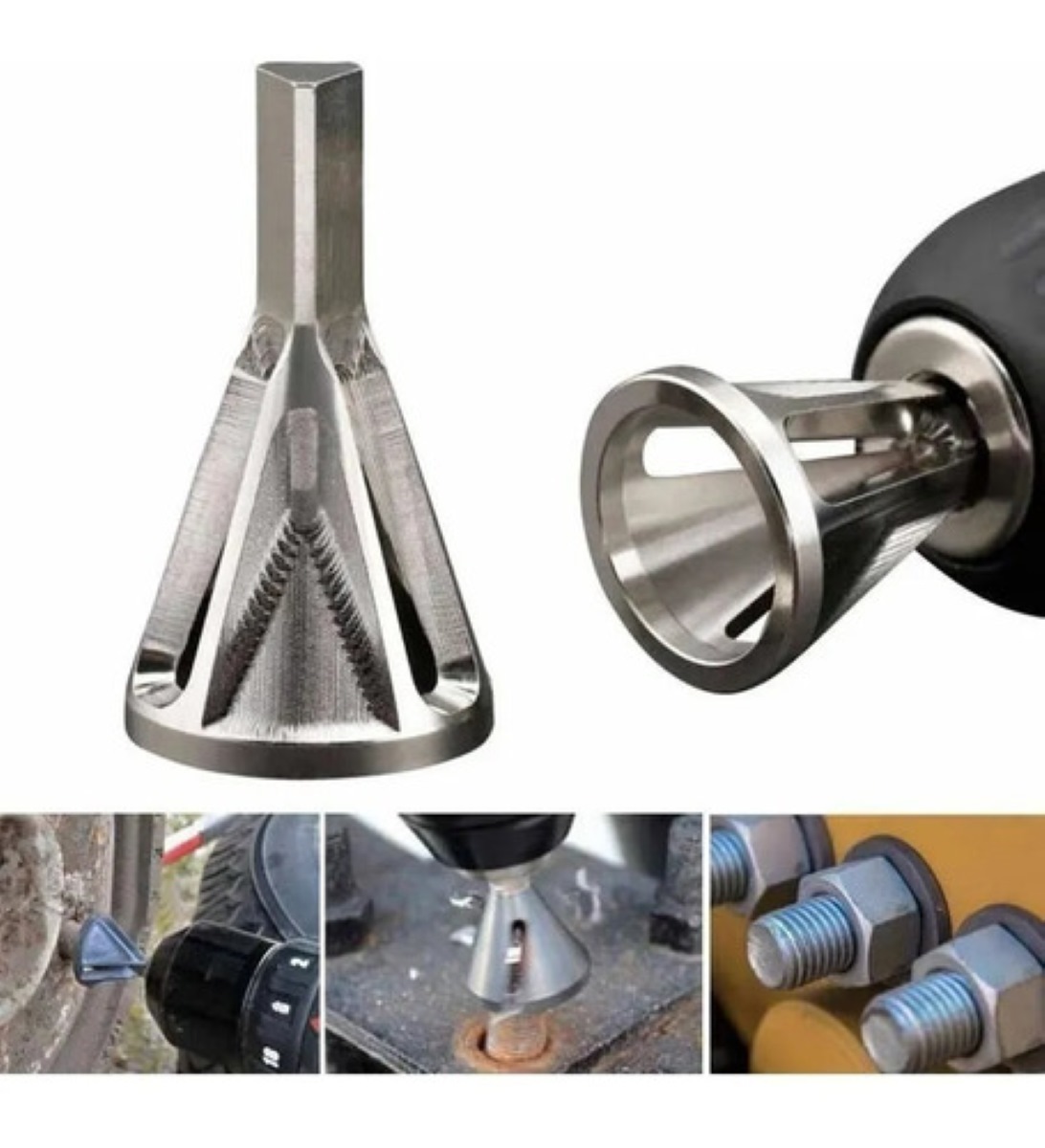 Herramienta Desbarbado Tornillo Biselado Acero Inoxidable plata