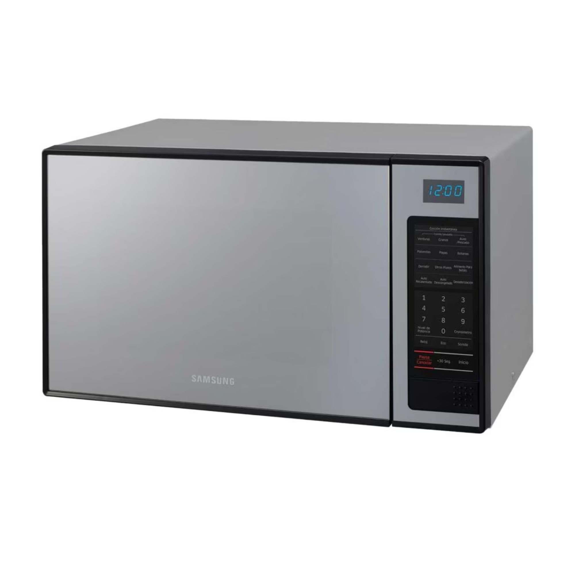 Horno de microondas 1.1 pies acabado espejo marca Samsung.