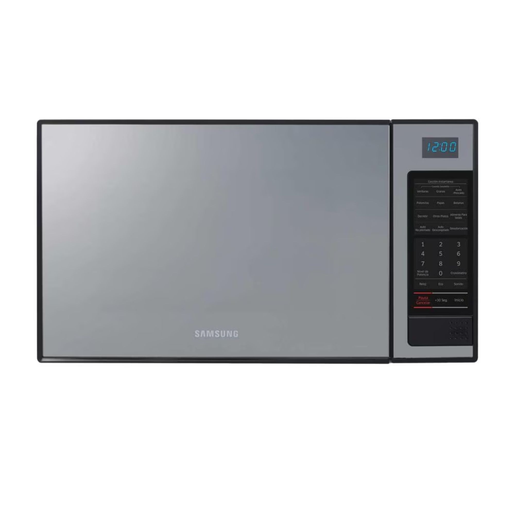 Horno de microondas 1.1 pies acabado espejo marca Samsung.