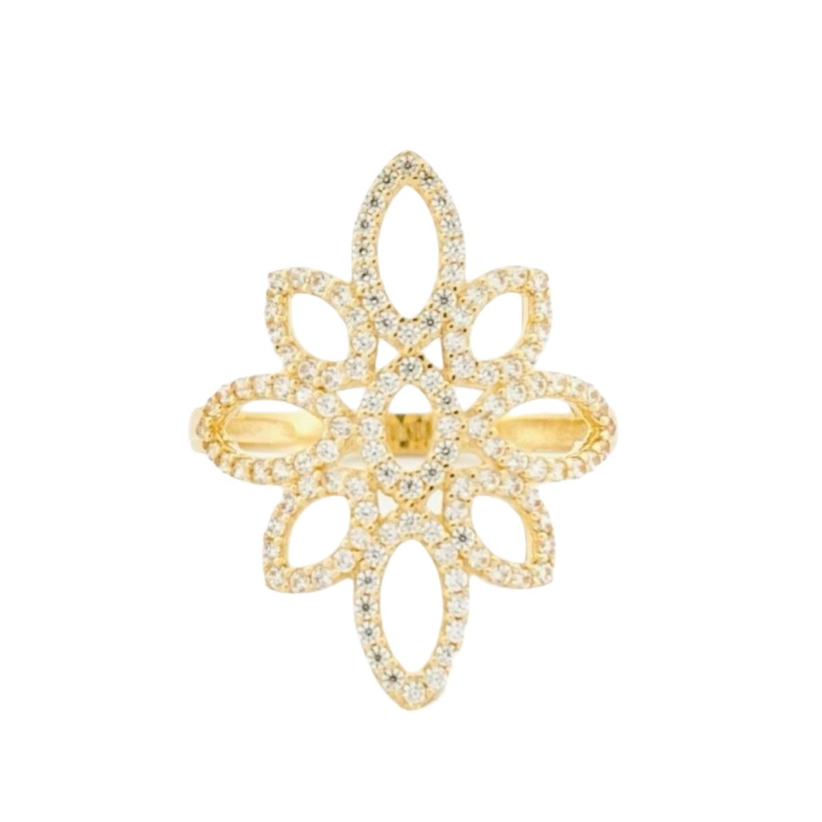 Anillo Flor De Loto Zirconias Oro 10 K + Obsequío.