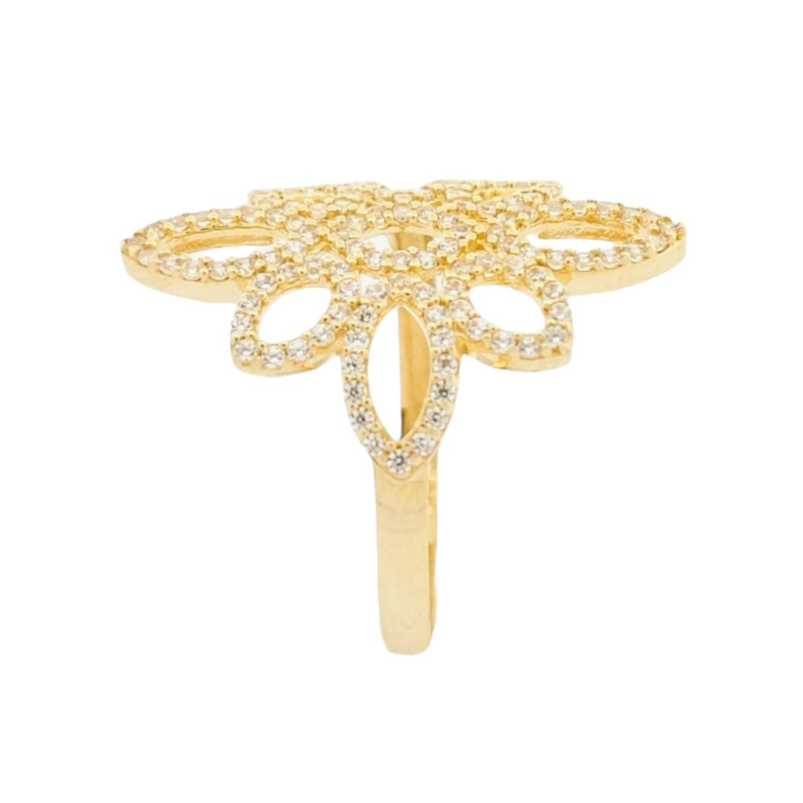 Anillo Flor De Loto Zirconias Oro 10 K + Obsequío.