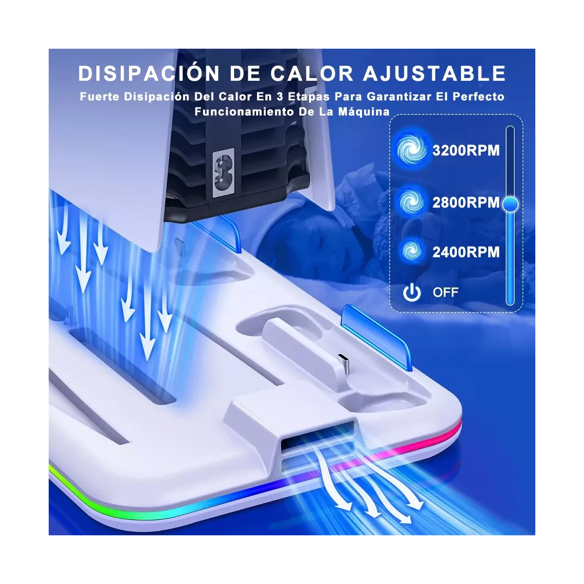 Base De Cargador Enfriadora Para Ps5 Disco/digital Usb C.