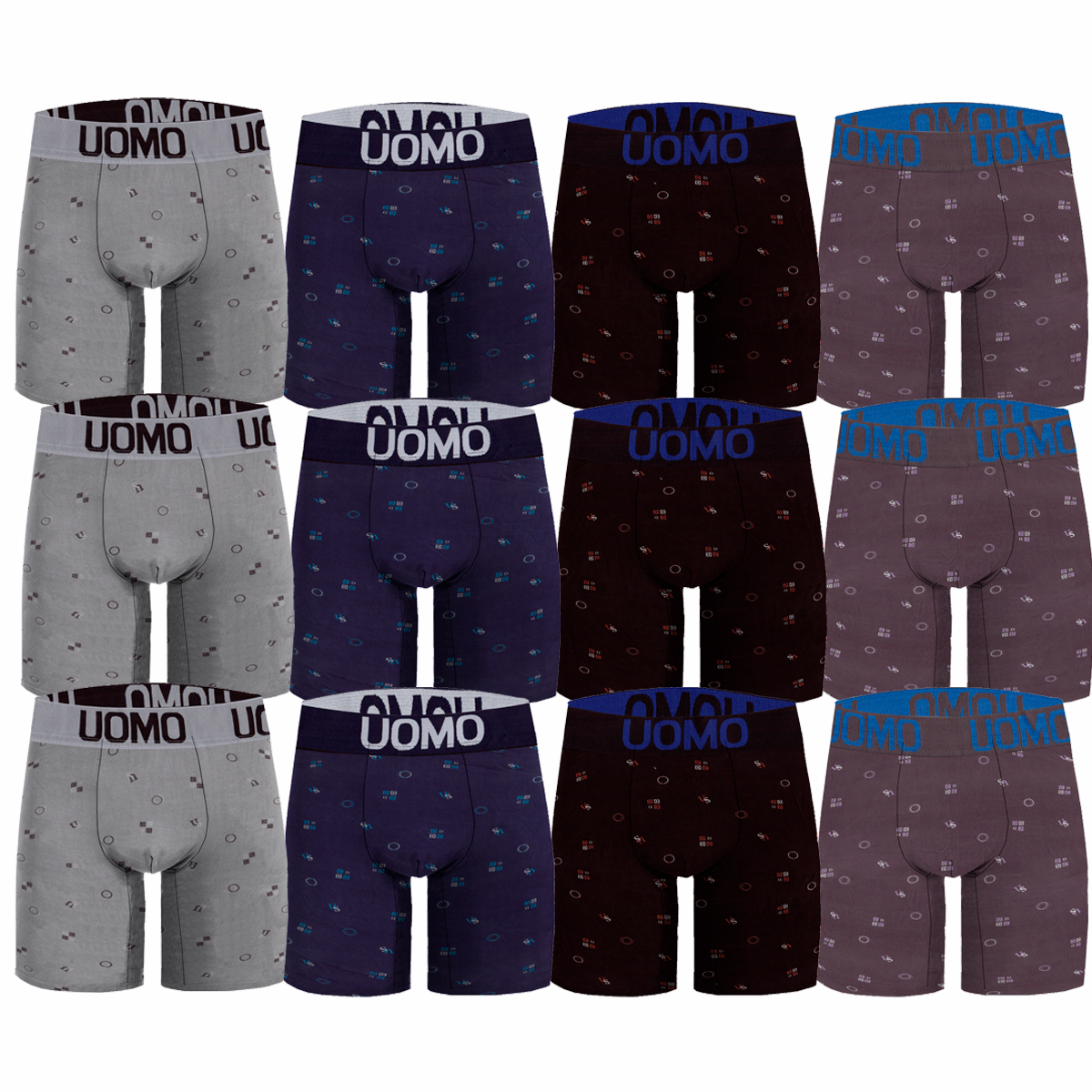 Paquete de 12 Boxers Largo con estampado Para Hombre Tela Suave.