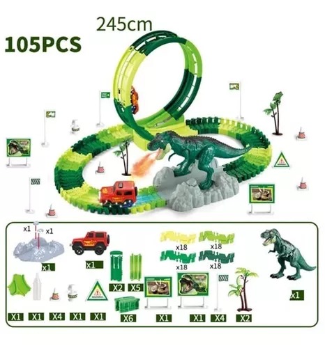 Pista De Carreras Dinosaurio Spray Track 105 Pza 245 Cm Niñ@.