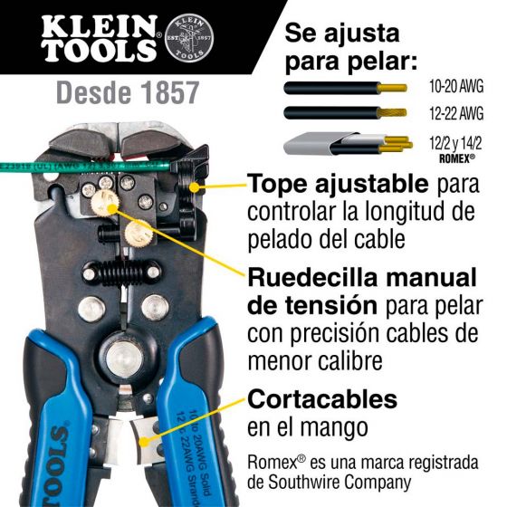 Pelacables y cortador de ajuste automático 11061 Klein Tools.