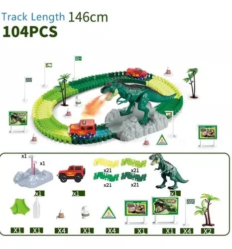 Pista De Carreras Dinosaurio 104 Piezas 146 Cm Spay Dinosaurio.