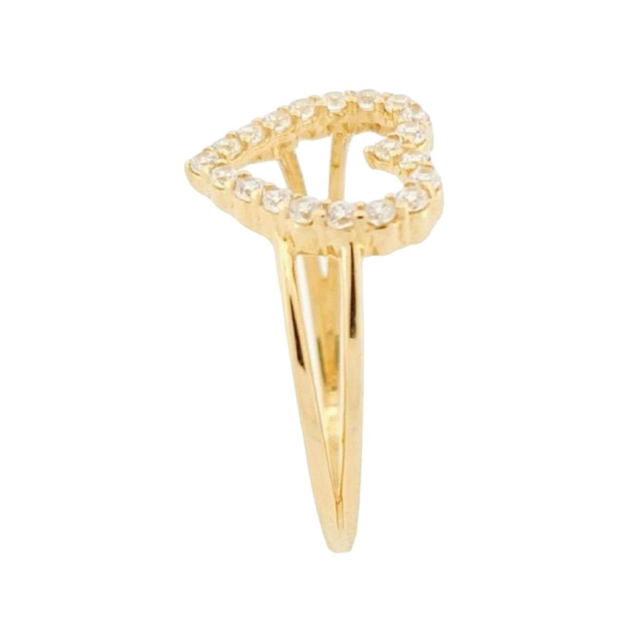 Anillo Bisel Corazón Zirconias Oro 14 K + Obsequio.