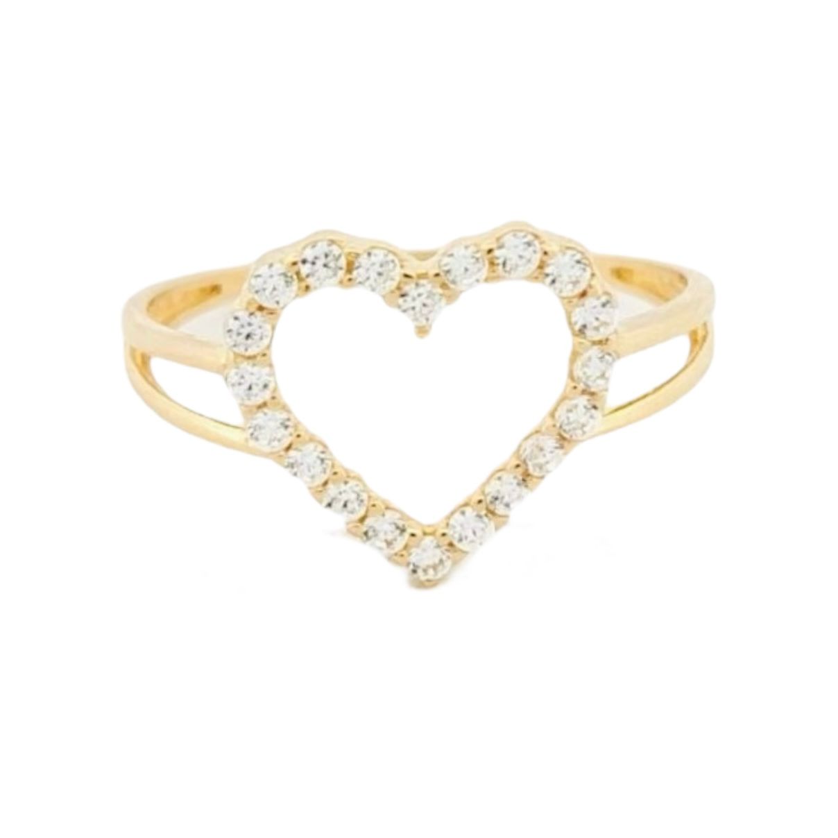 Anillo Bisel Corazón Zirconias Oro 14 K + Obsequio.