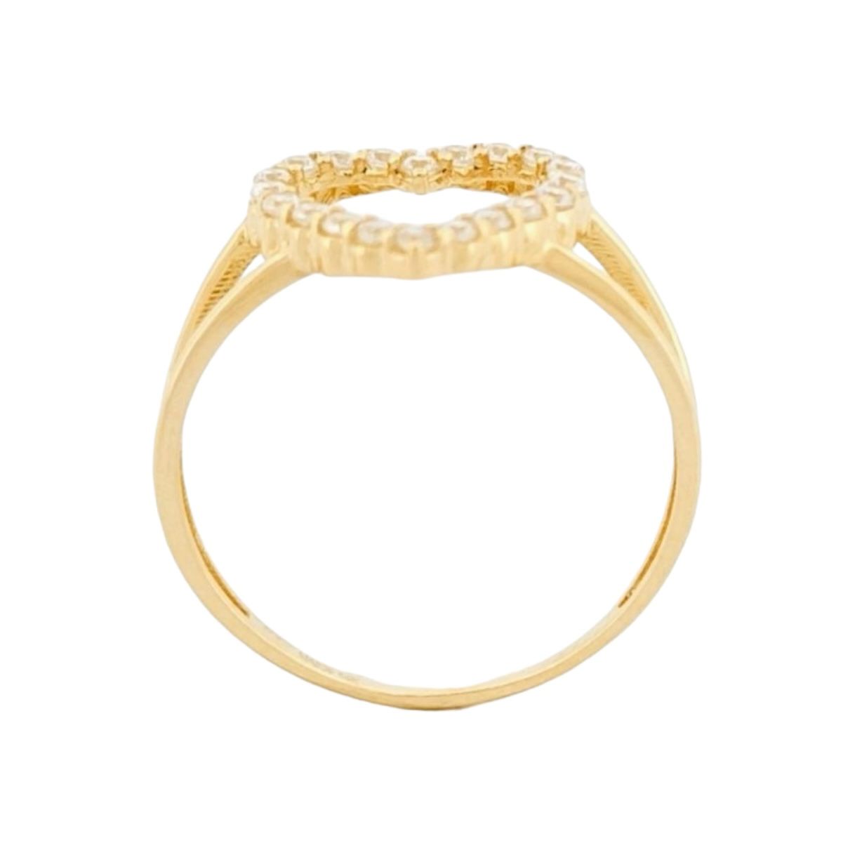 Anillo Bisel Corazón Zirconias Oro 14 K + Obsequio.