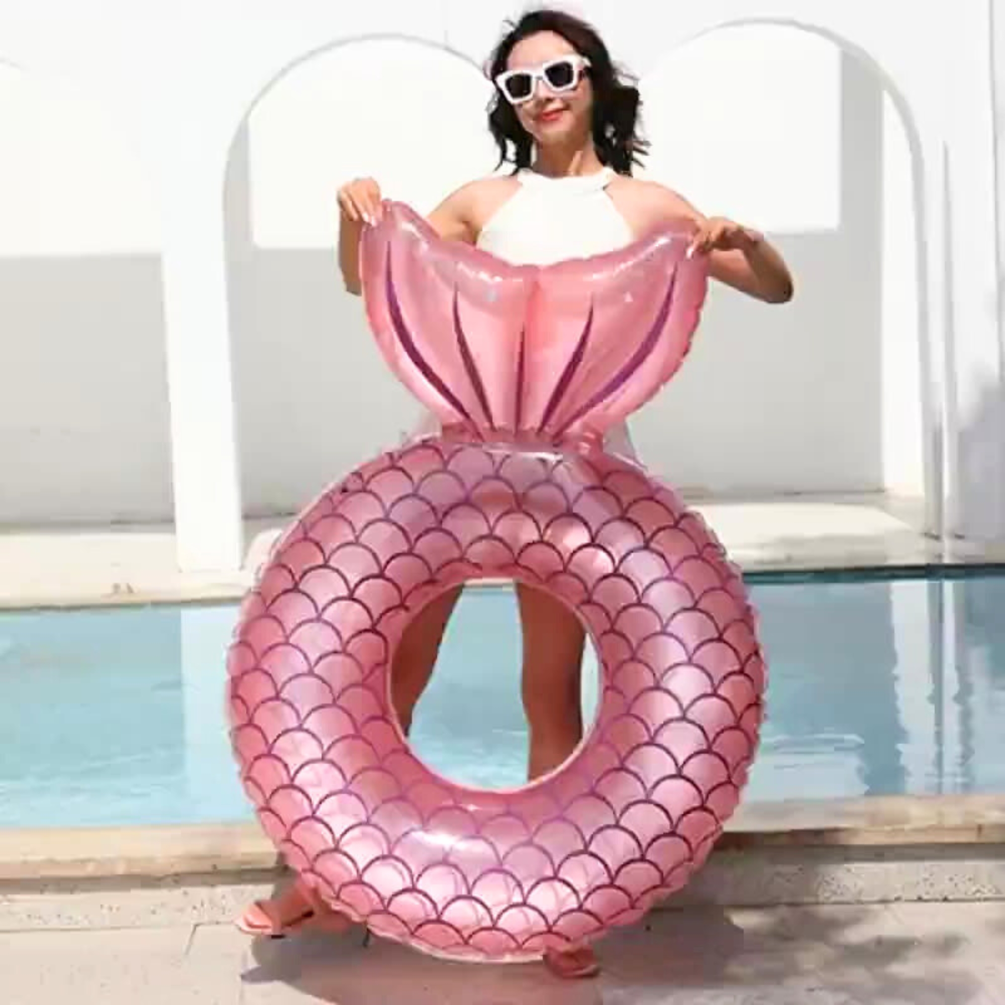 Salvavidas Inflable Cola de Sirena, Juguete de Alberca 74 cm - Rosa.